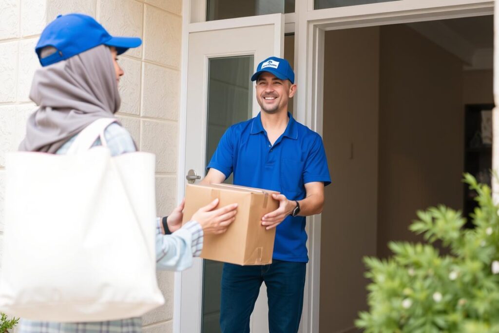مندوب توصيل يسلم طرد لعميل في الفجيرة