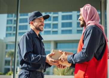 خدمة توصيل احترافية الإمارات - سائق يسلم طرد للعميل