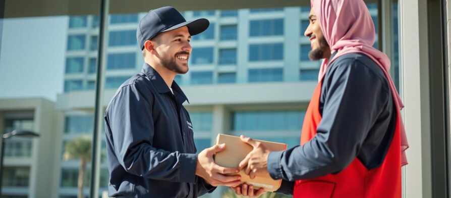 خدمة توصيل احترافية الإمارات - سائق يسلم طرد للعميل